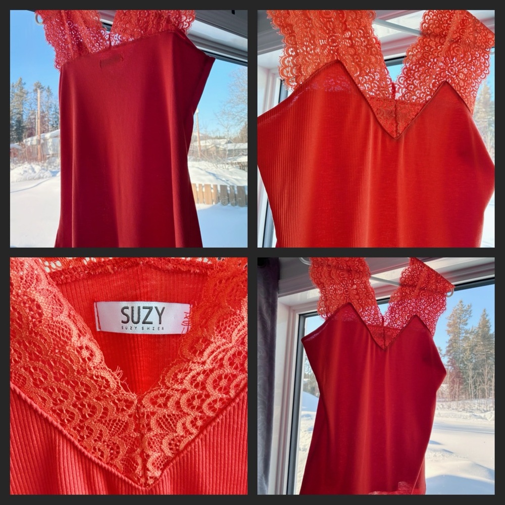 Dark Orange Lace Trim Chemise